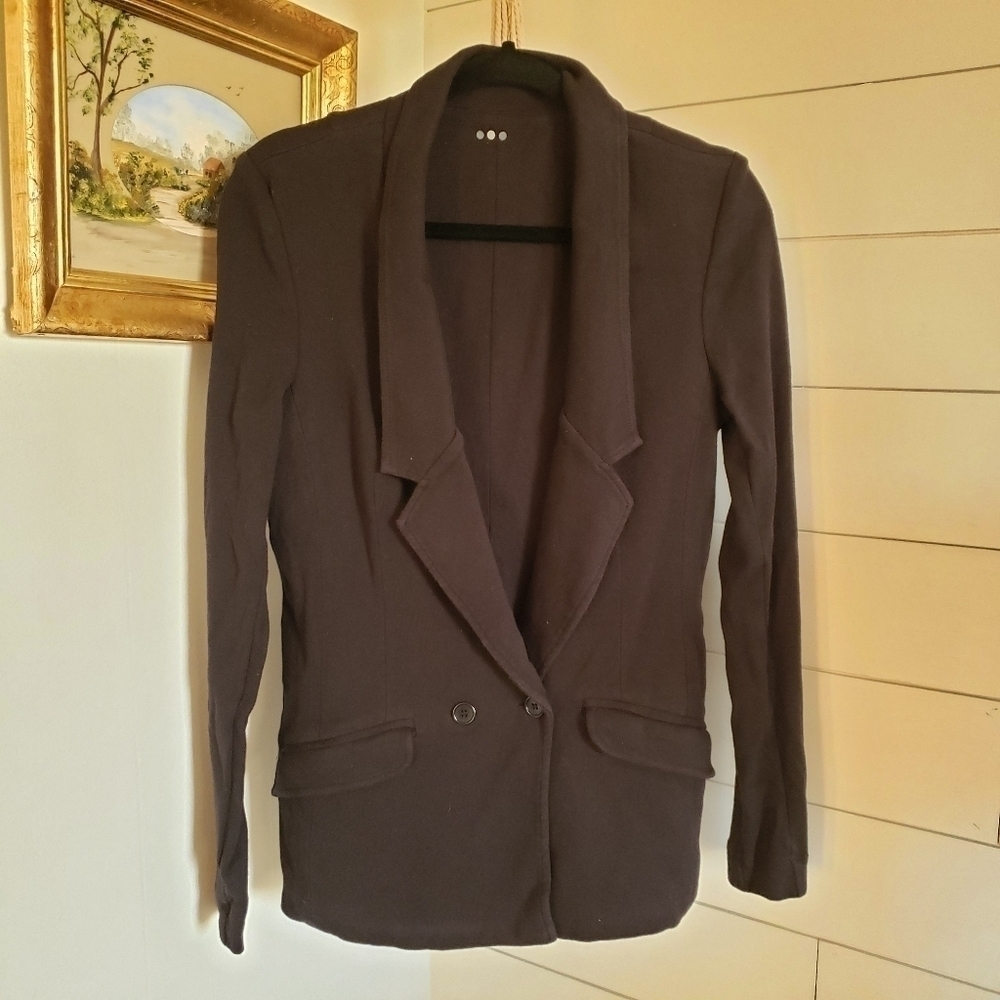 Three Dots Cotton Black Blazer Jacket Medium